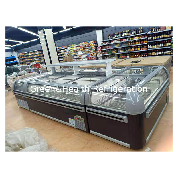 Komersial Supermarket Besar Meatball Produk beku Penyimpanan Kulkas Cabinet Pulau Kulkas