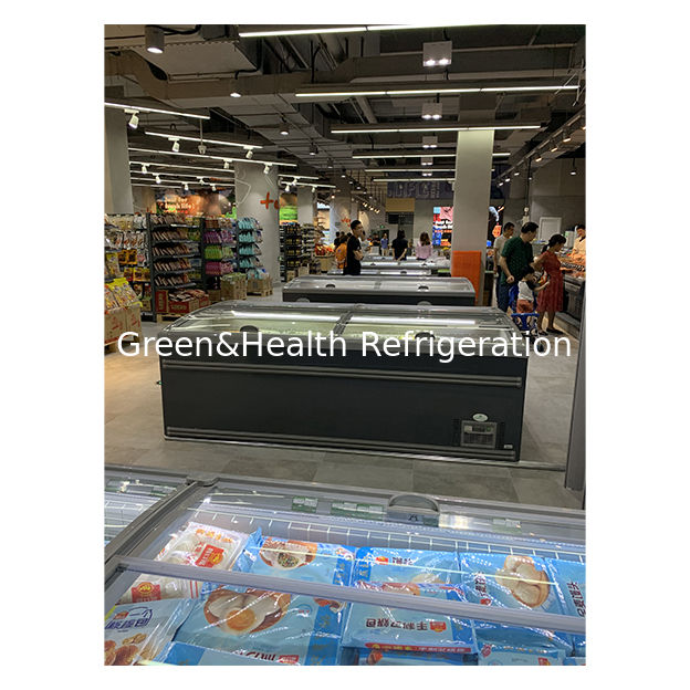 Komersial Supermarket Besar Meatball Produk beku Penyimpanan Kulkas Cabinet Pulau Kulkas