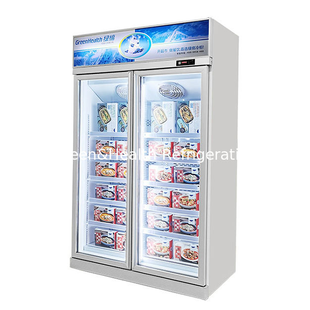Freezer Pintu Kaca Komersial dengan Refrigeran R290 Pintu Kaca Low-e dan Pencahayaan LED untuk Penyimpanan Barang Beku