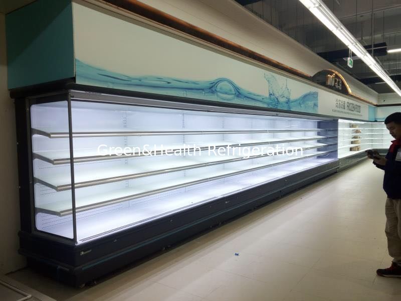 Green & Health Upright Vertical Multideck Open Chiller Untuk Susu Di Supermarket