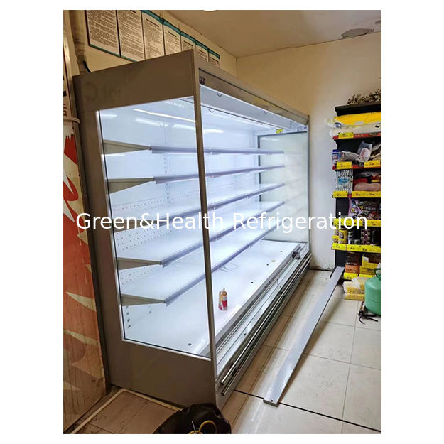 Kualitas Tinggi Sudut Kanan Supermarket Pendingin Penyimpanan Display Freezer Terbuka Di Pabrik