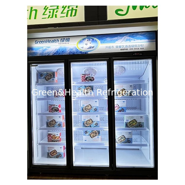 Kulkas Penyimpanan Pintu Kaca Tunggal Anti Embun Supermarket/Toko, Kulkas Pajang Freezer
