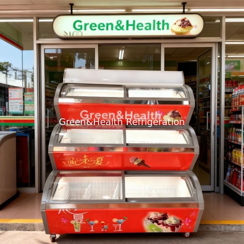3 Tiers Ice Cream Display Freezer With LED Lighting For frozen treats business
