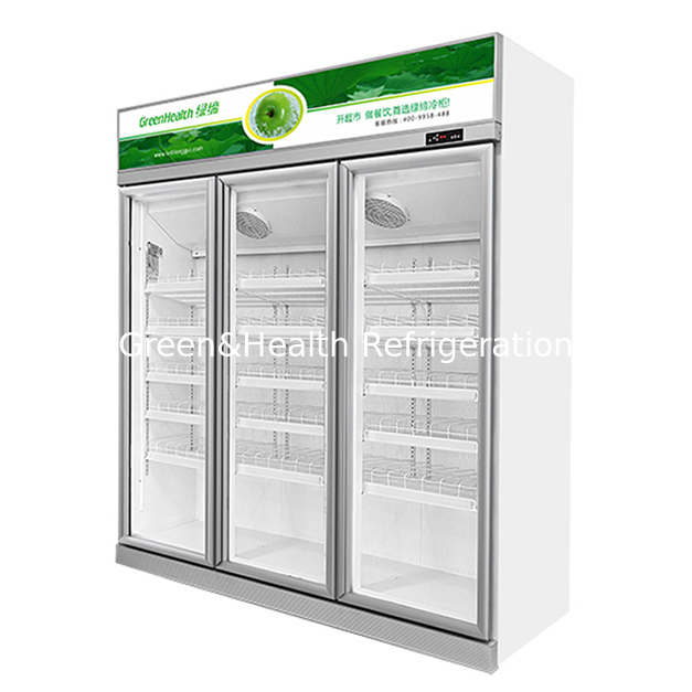 Freezer Display Minuman Tiga Pintu dengan Defrost Otomatis, Pendinginan Kipas, dan Rak yang Dapat Disesuaikan