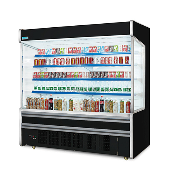 Kulkas Komersial Supermarket dengan Kompresor Bawaan Rak Ganda Tipe Terbuka