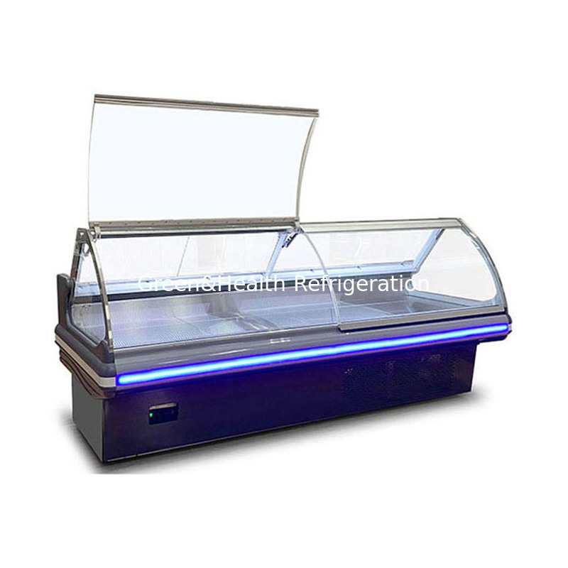 Struktur baja tahan karat Komersial Deli Display Freezer dengan Lift Up Glass dan Sistem Pendingin Dinamis