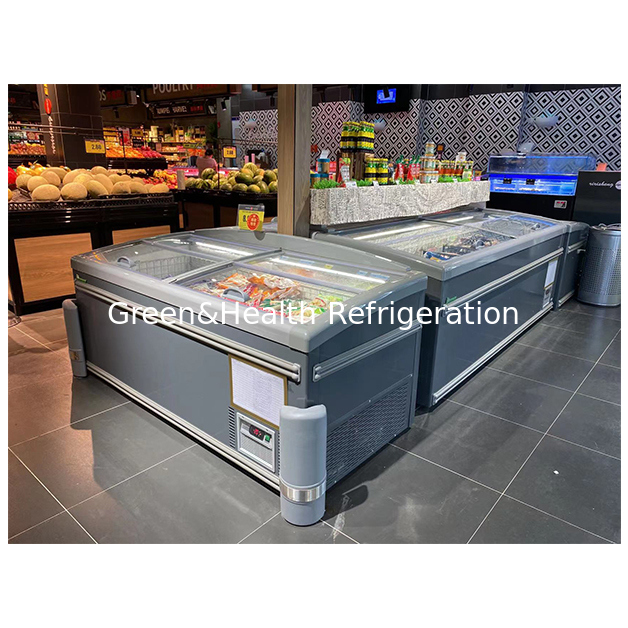 Supermarket Menggunakan Kulkas Island Untuk Penyimpanan Makanan Beku Suhu Rendah