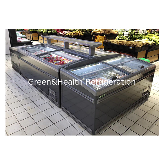 Supermarket Menggunakan Kulkas Island Untuk Penyimpanan Makanan Beku Suhu Rendah