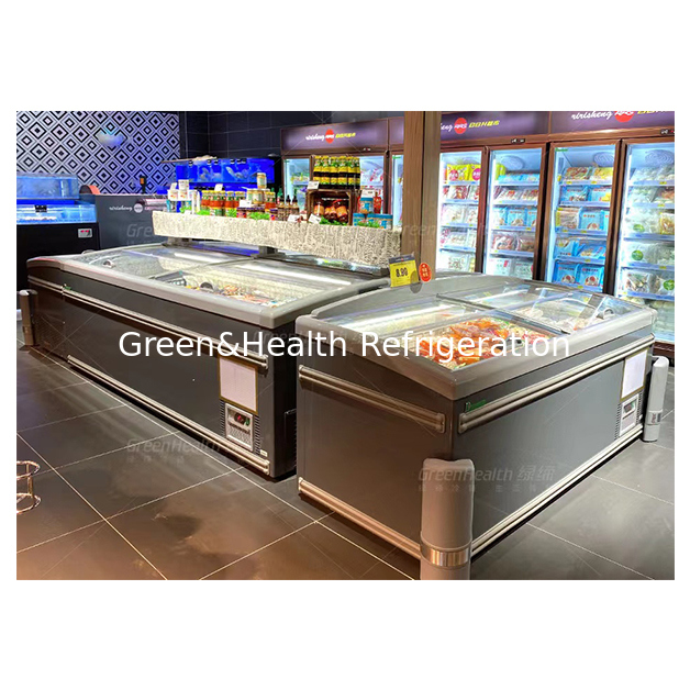 Supermarket Menggunakan Kulkas Island Untuk Penyimpanan Makanan Beku Suhu Rendah