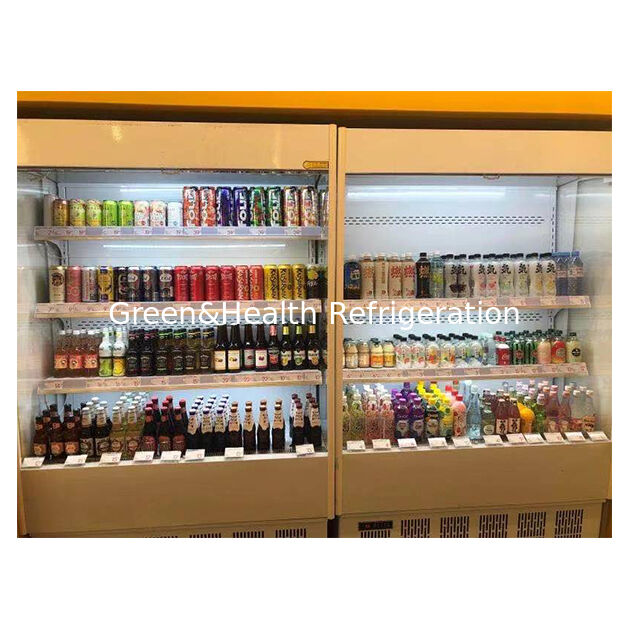 Supermarket/toko kecil menyimpan buah-buahan/sayuran di lemari es terbuka Mini cooler