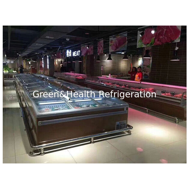 Supermarket Komersial Hidangan beku horisontal Display Pulau Freezer Kulkas