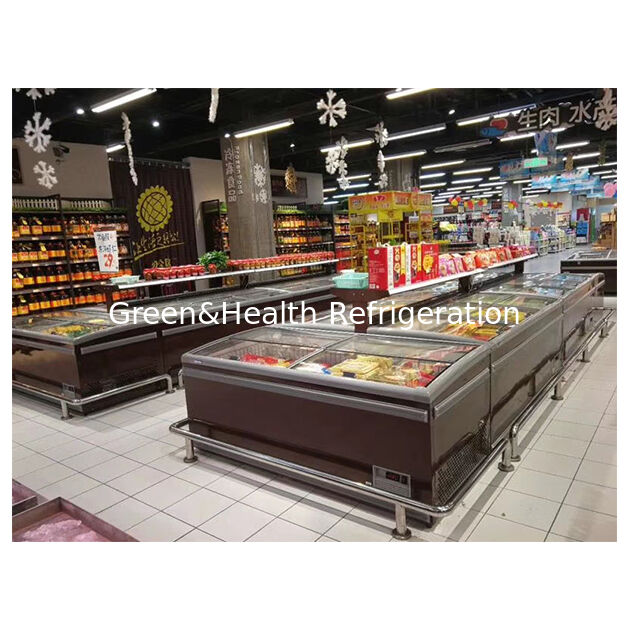 Supermarket Komersial Hidangan beku horisontal Display Pulau Freezer Kulkas