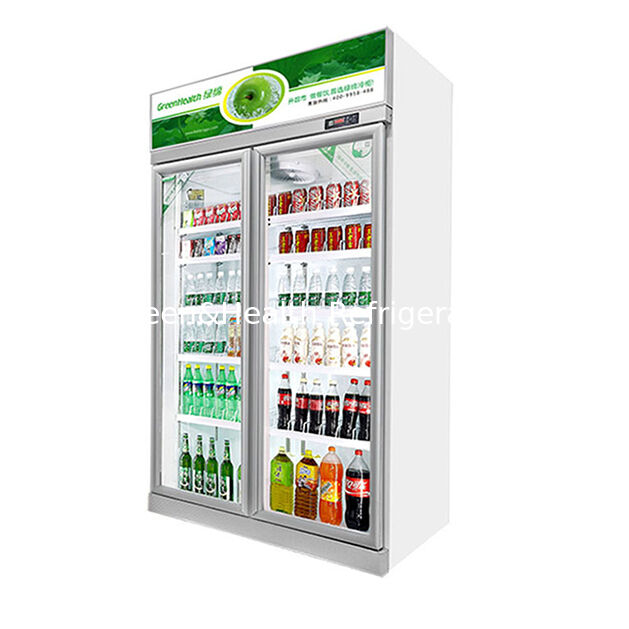Dua pintu kaca minuman display freezer dengan unit pendingin yang dipasang di atas, Auto Defrost, dan 1154L Volume