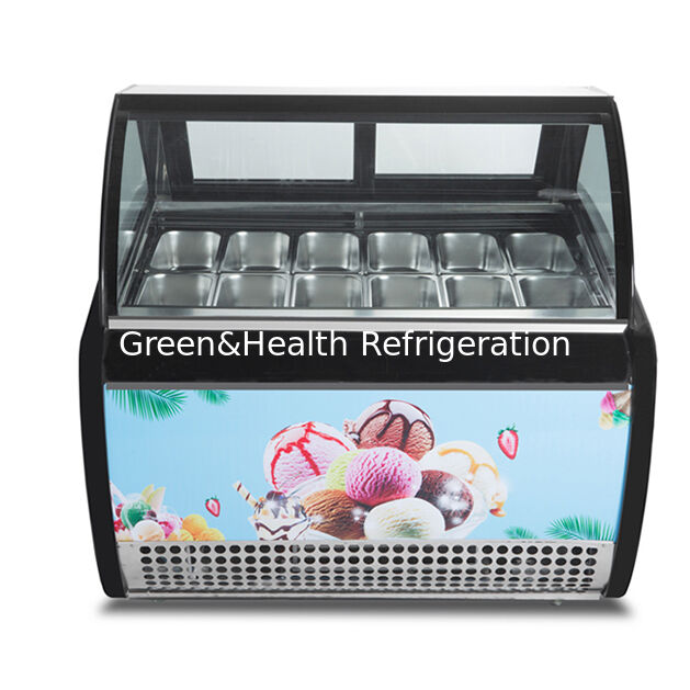 12 Plate Floor Standing Curved Transparent Glass High-End Ice Cream Refrigeration Display Freezer