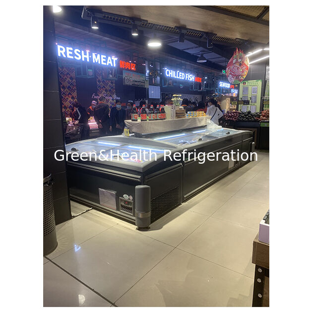 Supermarket/Store Hidangan beku besar horisontal Display Island Lemari Kulkas