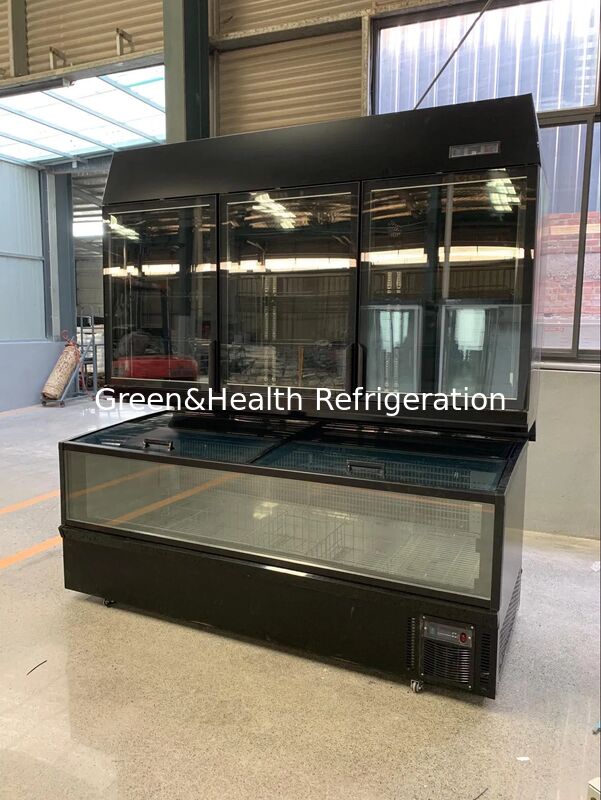 Komersial gabungan display Freezer - Top Glass Door & Bottom Island Freezer untuk supermarket
