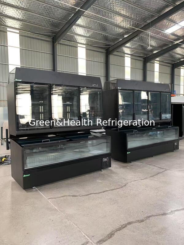 Komersial gabungan display Freezer - Top Glass Door & Bottom Island Freezer untuk supermarket