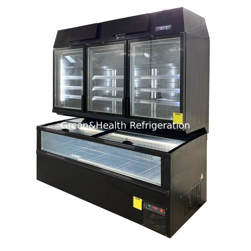 Komersial Display Combined Freezer Top Glass Door & Bottom Island Chest Freezer untuk Supermarket