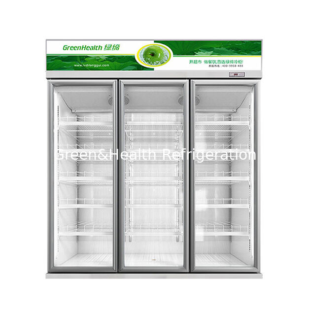 Double Door Silver Inverter Top-Unit Beverage Display Freezer dengan Auto Defrost dan Volume 457L