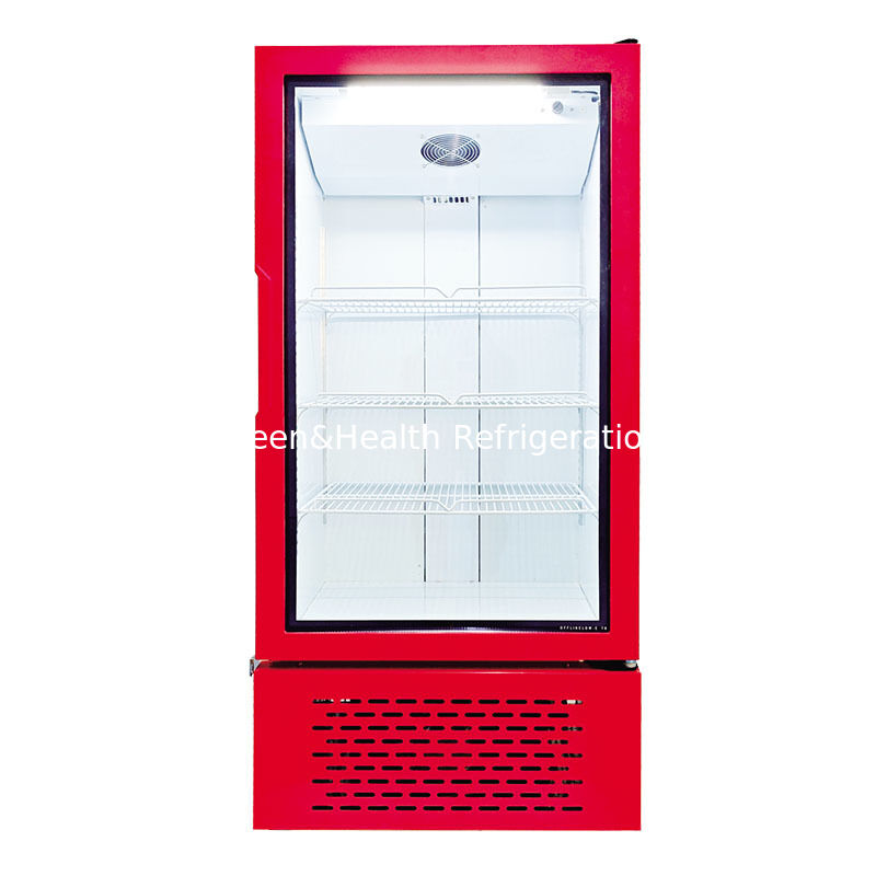 Chiller Tegak Pintu Kaca Tunggal Komersial Pendingin Kipas Minuman untuk Supermarket & Toko Kelontong