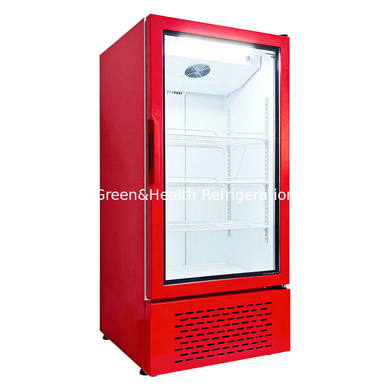 Chiller Tegak Pintu Kaca Tunggal Komersial Pendingin Kipas Minuman untuk Supermarket & Toko Kelontong