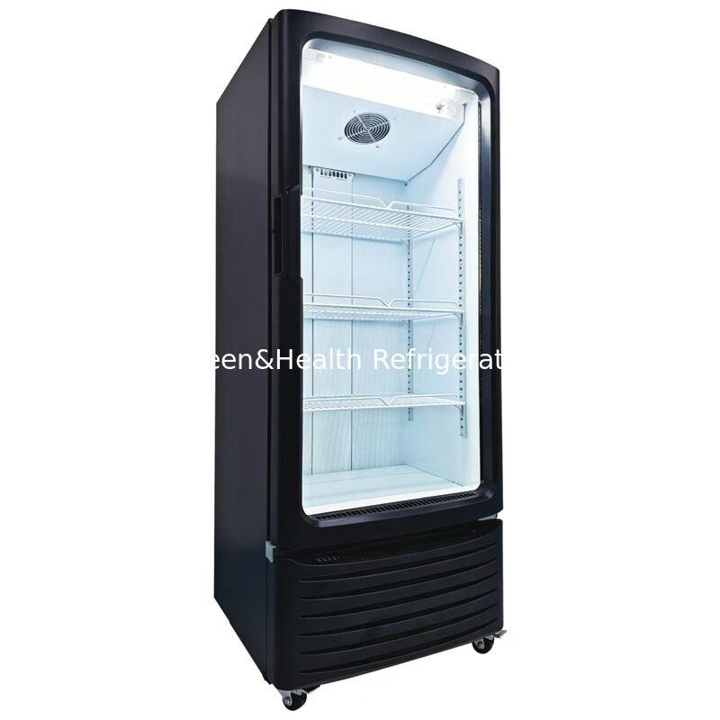 Pendingin Tampilan Komersial Pintu Kaca Tunggal Supermarket, Pendingin Tegak, Peralatan Pendingin Minuman Berpendingin Kipas