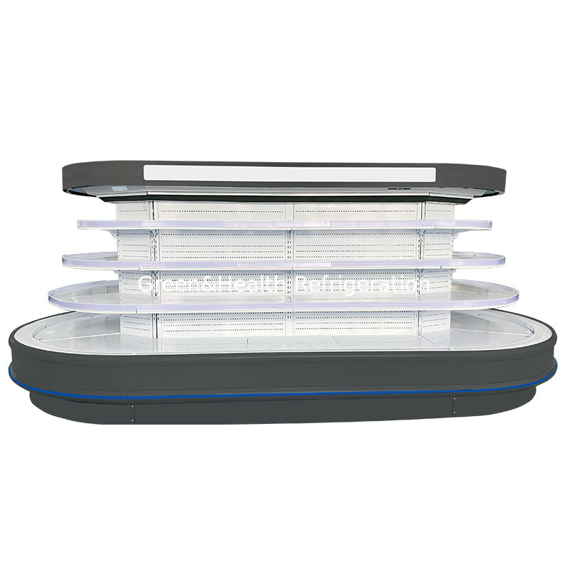 Chiller terbuka multi-deck komersial dengan pencahayaan LED defrost otomatis dan penghematan energi untuk tampilan supermarket