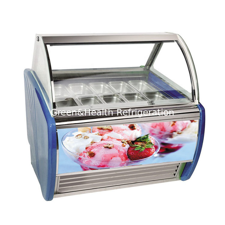Freezer Display Gelato Stainless Steel Komersial Multi-Pan dengan Termostat yang Dapat Disesuaikan dan Kompresor Danfoss