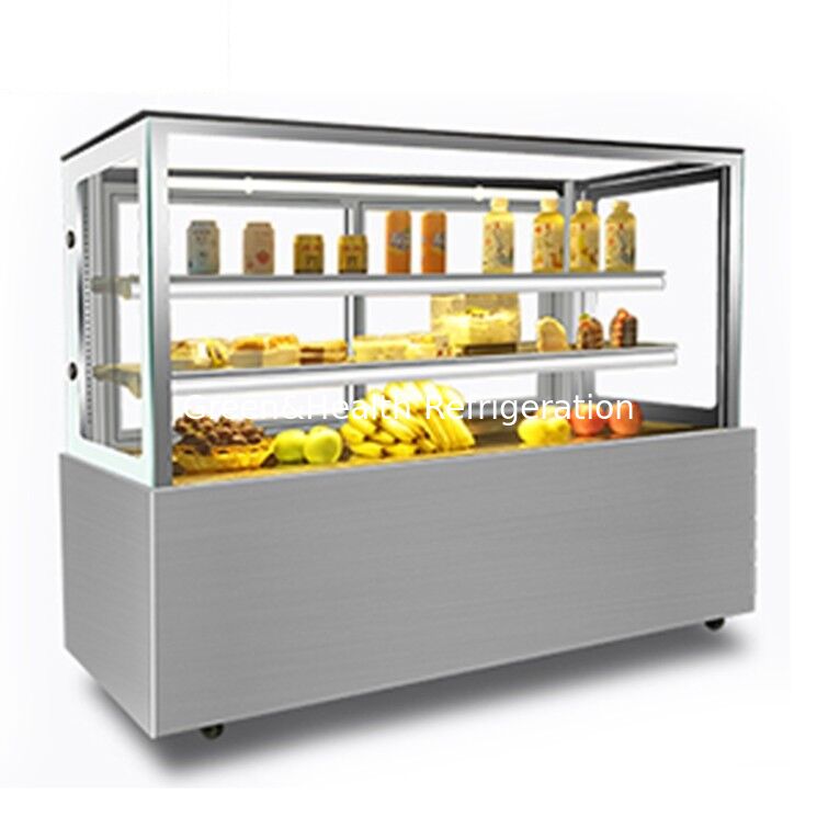 Right Angle Stainless Steel Cake Display Freezer dengan 3 Lapisan Dek untuk Kue Toko Pendinginan