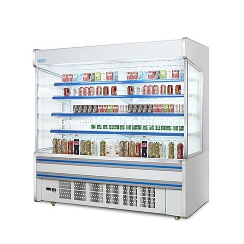 5 Layer Shelf Open Display Chiller dengan Built-in Unit dan Konstruksi Baja Karat untuk Supermarket