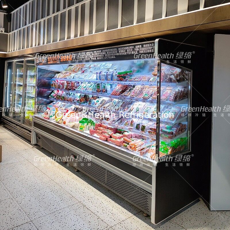 5 Layer Shelf Open Display Chiller dengan Built-in Unit dan Konstruksi Baja Karat untuk Supermarket