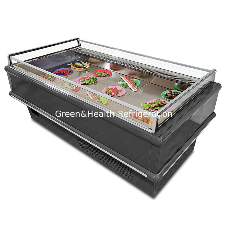 Chiller Display Terbuka Komersial Freezer Pulau 2000x1130x900mm 2-10°C/-15~-18°C 900/1350W untuk Makanan Beku