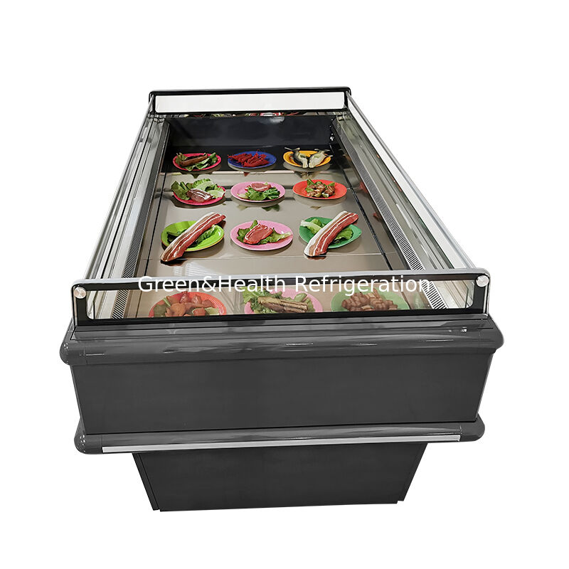 Chiller Display Terbuka Komersial Freezer Pulau 2000x1130x900mm 2-10°C/-15~-18°C 900/1350W untuk Makanan Beku