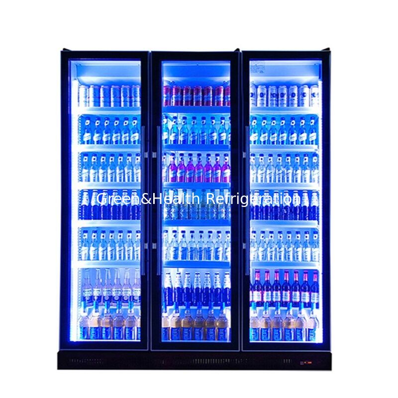 Triple Defog Glass Door Beverage Cooler with Adjustable Multi LED Lights and Fan Cooling