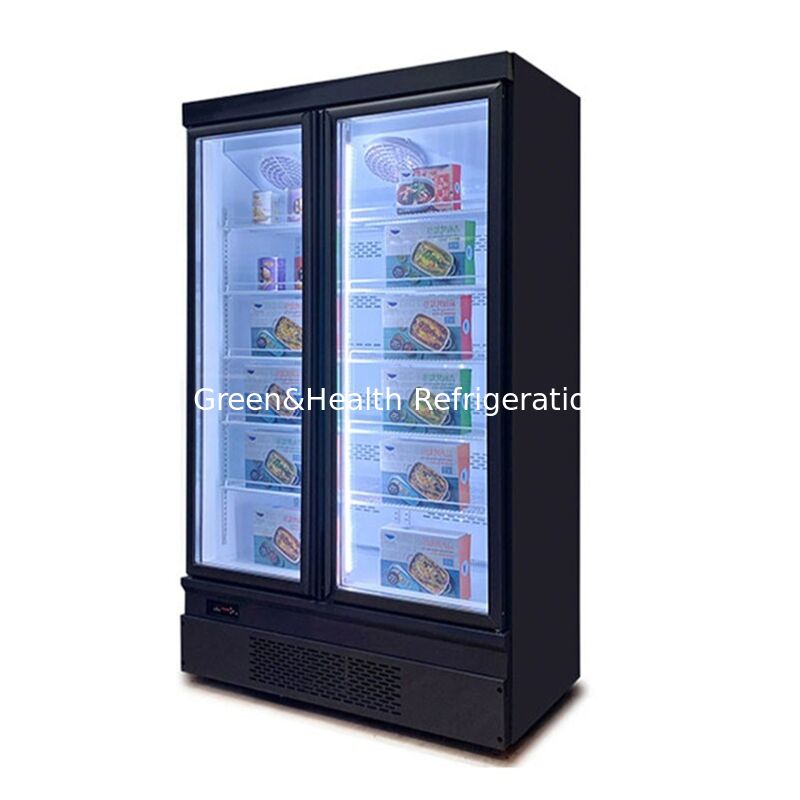 Dinding Dipasang tegak 2 Pintu Kaca Komersial Display Freezer dengan Defrost Otomatis dan eksterior stainless steel