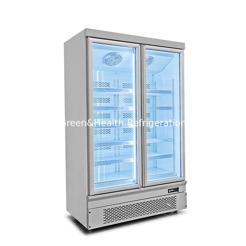 Dinding Dipasang tegak 2 Pintu Kaca Komersial Display Freezer dengan Defrost Otomatis dan eksterior stainless steel