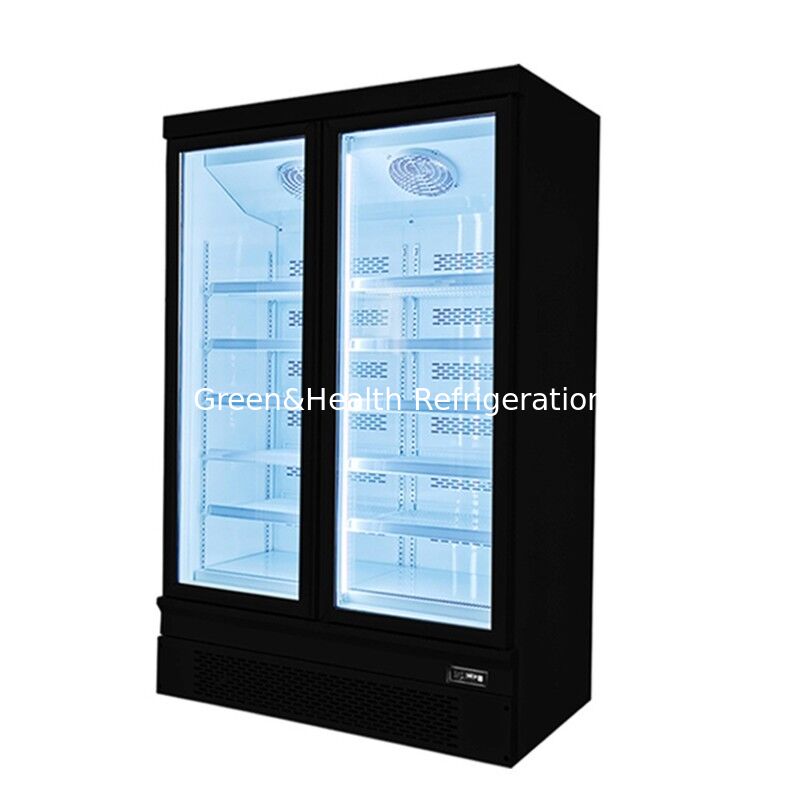 Dinding Dipasang tegak 2 Pintu Kaca Komersial Display Freezer dengan Defrost Otomatis dan eksterior stainless steel