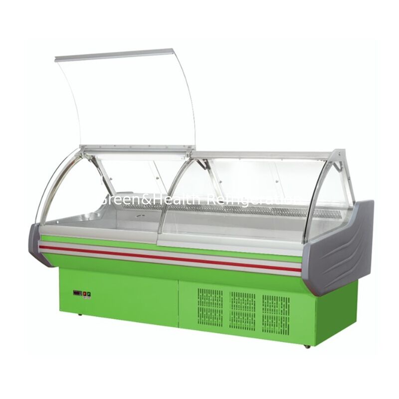 Komersial Horizontal Flip Top Display Makanan Dimasak Kulkas dengan Lampu LED dan Ventilator Pendingin di Konstruksi Baja Rinsing