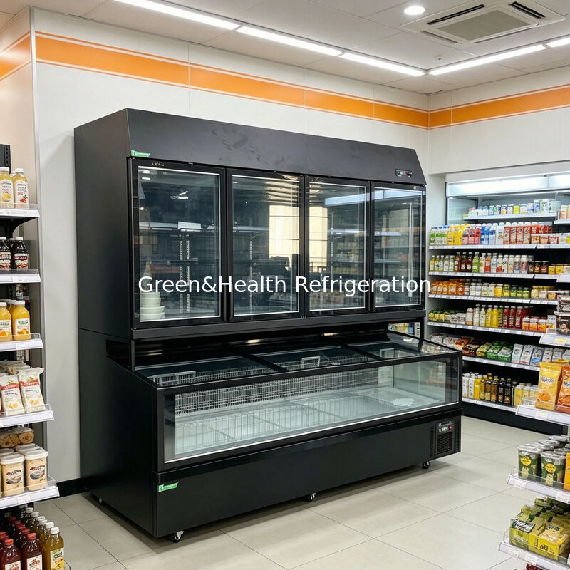 Fungsi ganda Island Freezer dengan eksterior stainless steel / kaca dan kapasitas 850L untuk tampilan supermarket