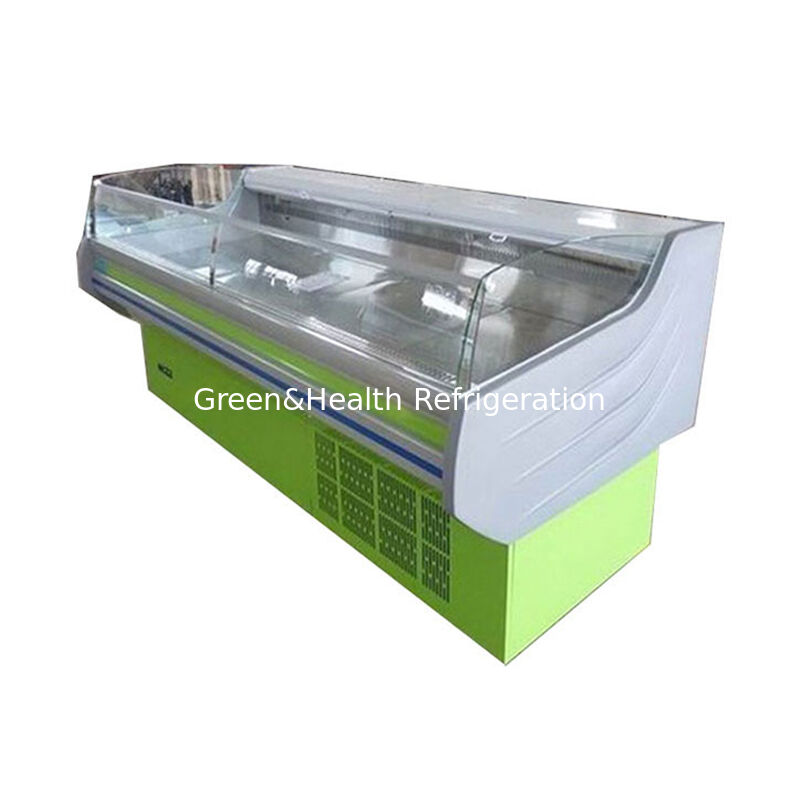 Freezer tampilan daging stainless steel dengan lampu LED dan defrost otomatis untuk penggunaan komersial