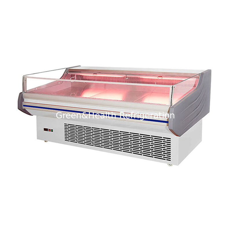 Freezer tampilan daging stainless steel dengan lampu LED dan defrost otomatis untuk penggunaan komersial
