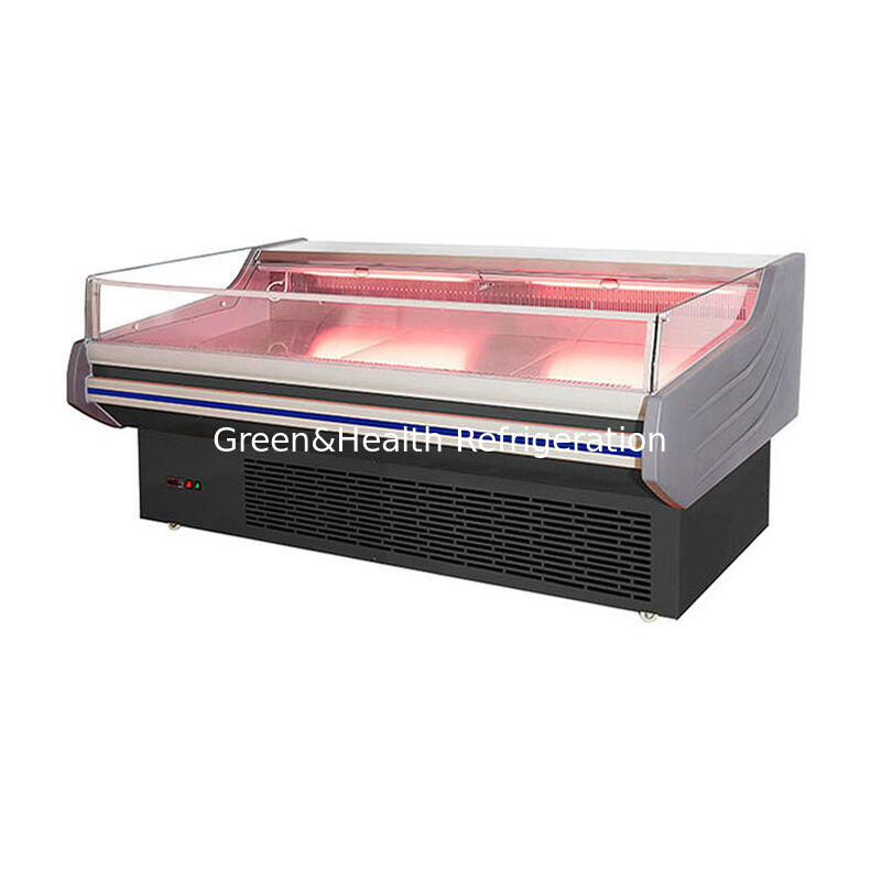 Freezer tampilan daging stainless steel dengan lampu LED dan defrost otomatis untuk penggunaan komersial