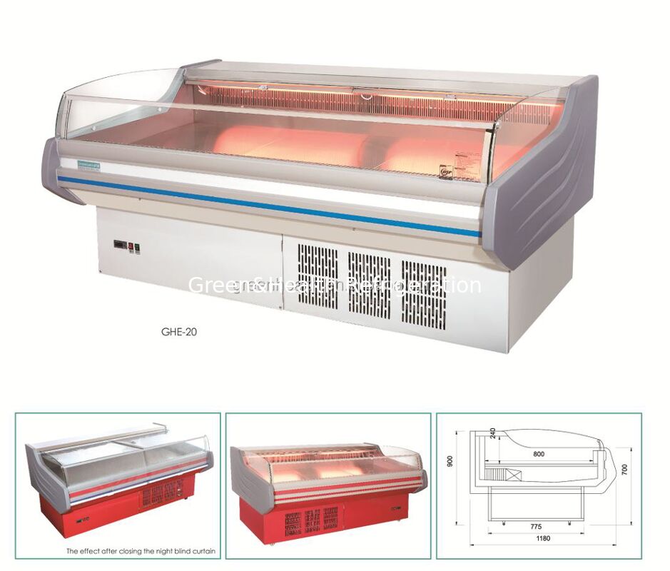 Freezer tampilan daging stainless steel dengan lampu LED dan defrost otomatis untuk penggunaan komersial