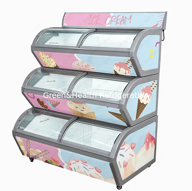 Komersial 3 Tier Ice Cream Display Freezer dengan Pans stainless steel dan R404a refrigerant
