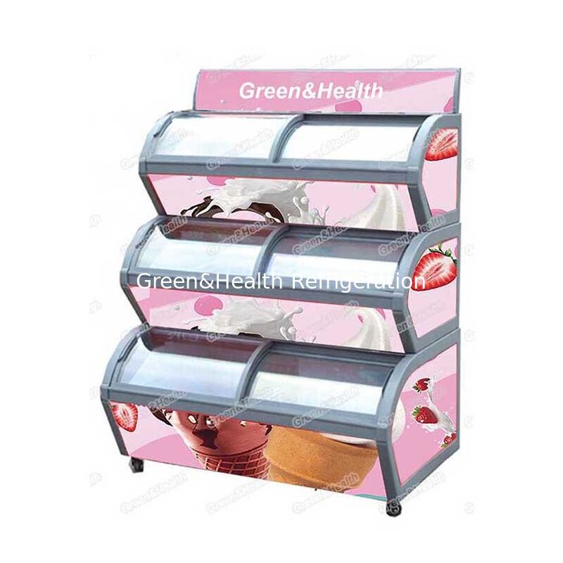 Komersial 3 Tier Ice Cream Display Freezer dengan Pans stainless steel dan R404a refrigerant