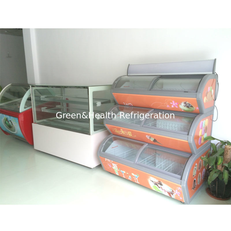 Komersial 3 Tier Ice Cream Display Freezer dengan Pans stainless steel dan R404a refrigerant