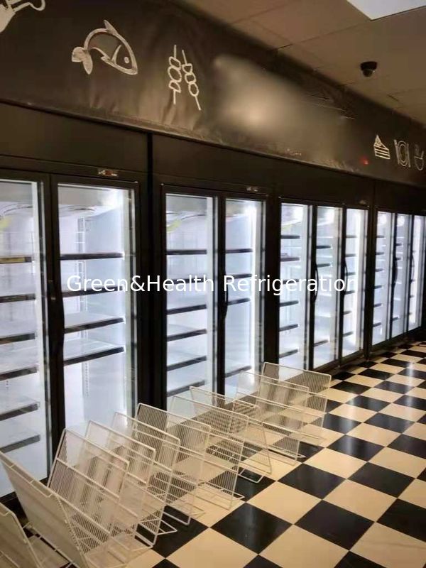 Rantai toko rak yang dapat disesuaikan 2 pintu kaca freezer untuk makanan beku dengan pendingin kipas