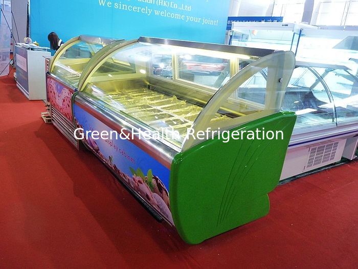 18 Nampan R404a Hijau Komersial Ice Cream Display Freezer Untuk Toko