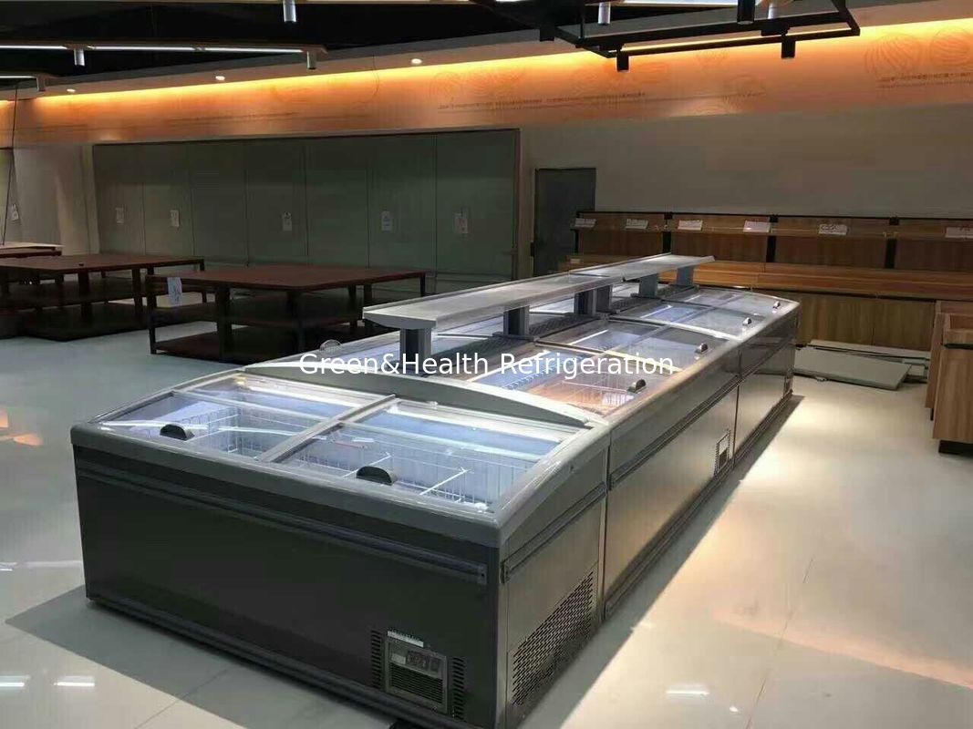 Flexible Display Type Glass Door Auto Defrostr Supermarket Pulau Freezer