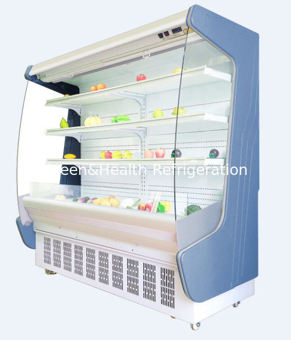 Kabinet Tirai Udara Supermarket Vertikal Freezer Komersial Chiller Wajah Terbuka